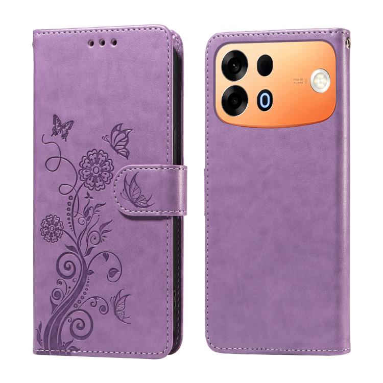 For OPPO A7 Pro Max 5G Embossed Butterfly Flowers Leather Phone Case(Purple) SUNSKY