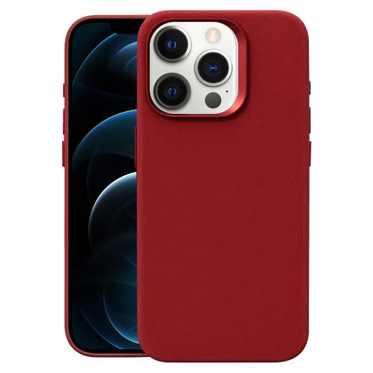 For iPhone 12 Pro Max Flannel Textured Magnetic Full Coverage Phone Case(Red) SUNSKY
