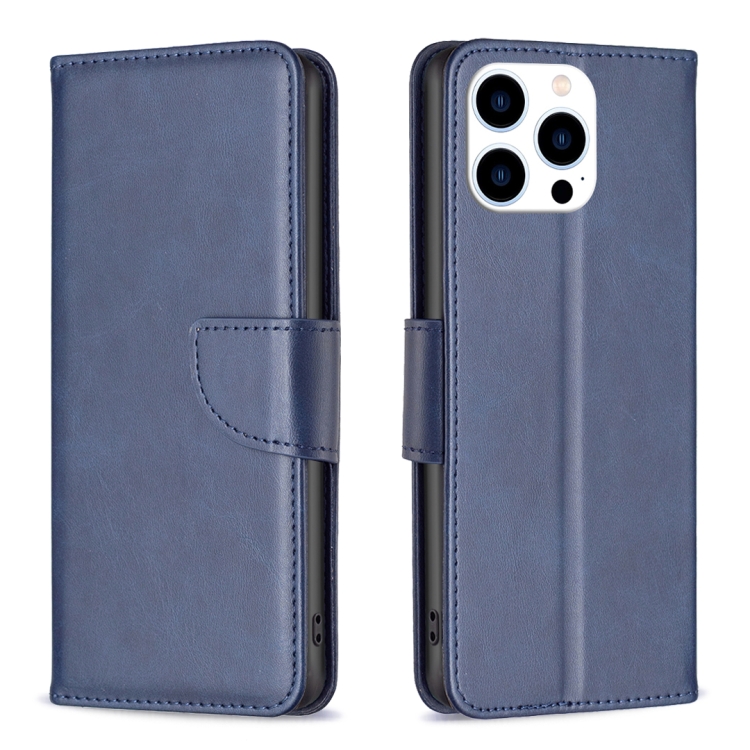 For iPhone 16 Pro Max Lambskin Texture Pure Color Flip Leather Phone Case(Blue) SUNSKY