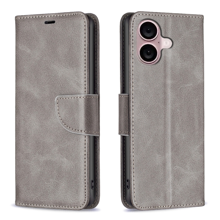 For iPhone 16 Lambskin Texture Pure Color Flip Leather Phone Case(Grey) SUNSKY