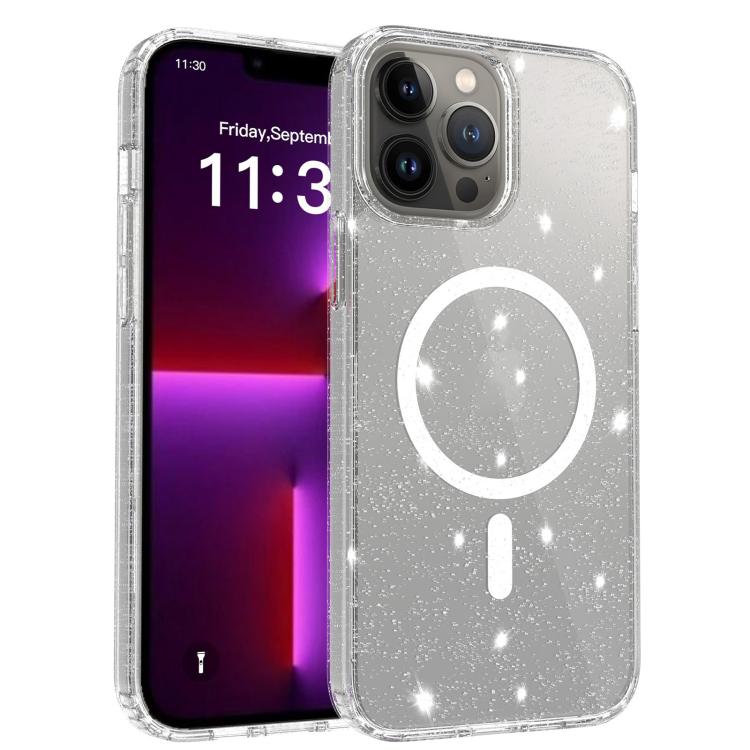 For iPhone 13 Pro Clear Glitter Magnetic PC Hybrid TPU Phone Case(Transparent) SUNSKY