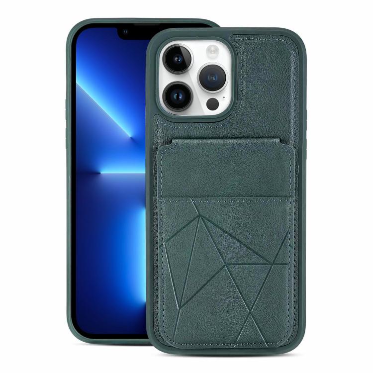 For iPhone 13 Pro Multifunctional Vertical Flip Card Wallet Holder Vegan Leather Back Phone Case(Green) SUNSKY