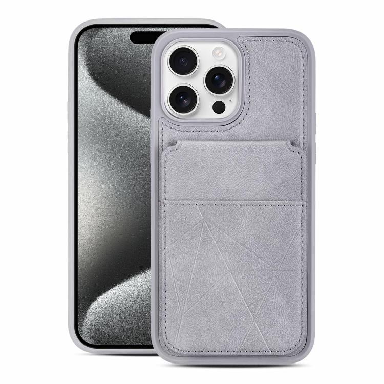 For iPhone 15 Pro Max Multifunctional Vertical Flip Card Wallet Holder Vegan Leather Back Phone Case(Grey) SUNSKY