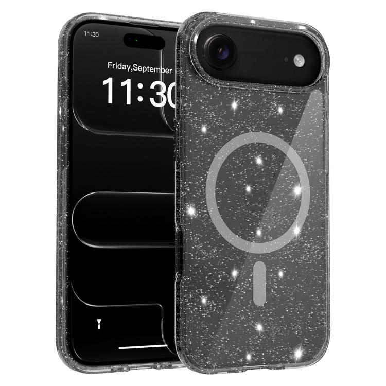 For iPhone Air Clear Glitter Magnetic PC Hybrid TPU Phone Case(Black) SUNSKY