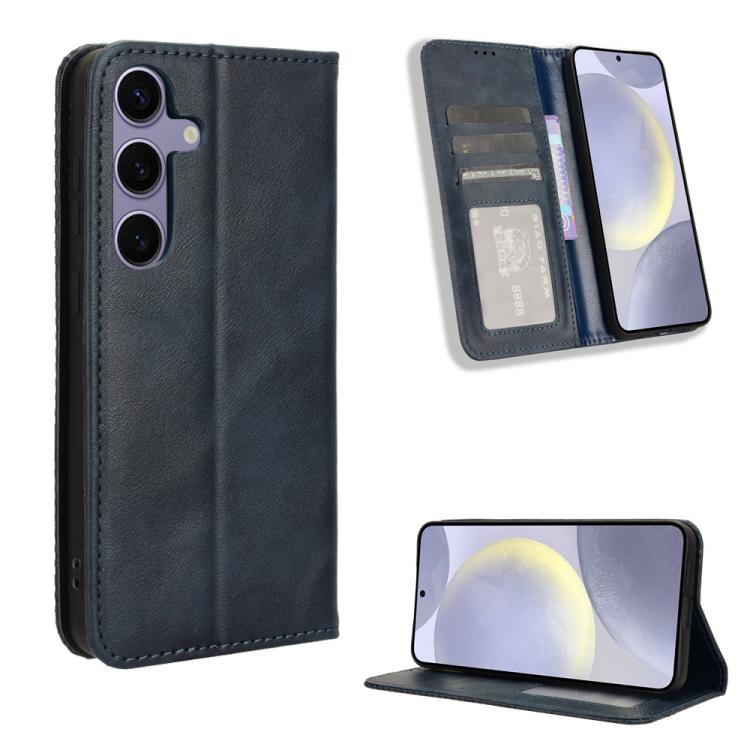 For Samsung Galaxy S25 FE 5G Magnetic Buckle Retro Texture Leather Phone Case(Blue) SUNSKY