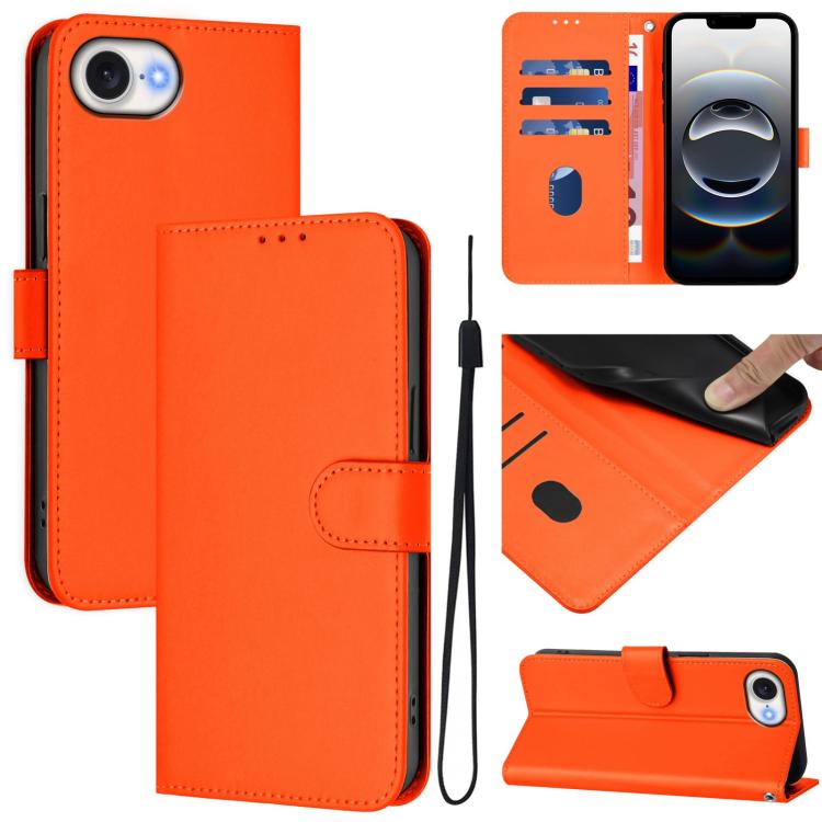 For iPhone 17e / 16e Skin Feel Solid Color Leather Phone Case with Lanyard(Orange) SUNSKY