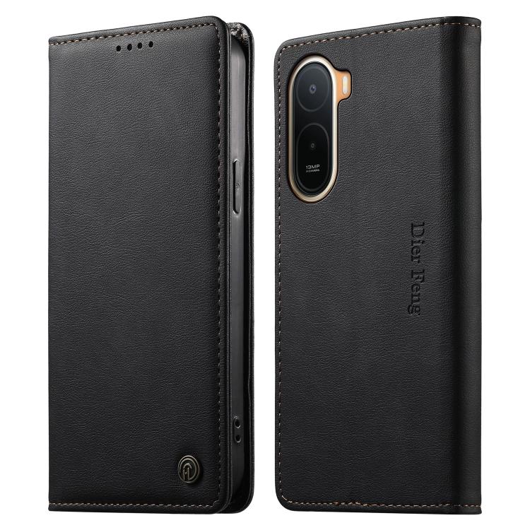 For Redmi A7 Pro 171mm / Poco C85x 5G Dierfeng Metal Snap Magnetic RFID Vegan Leather Phone Case(Black)