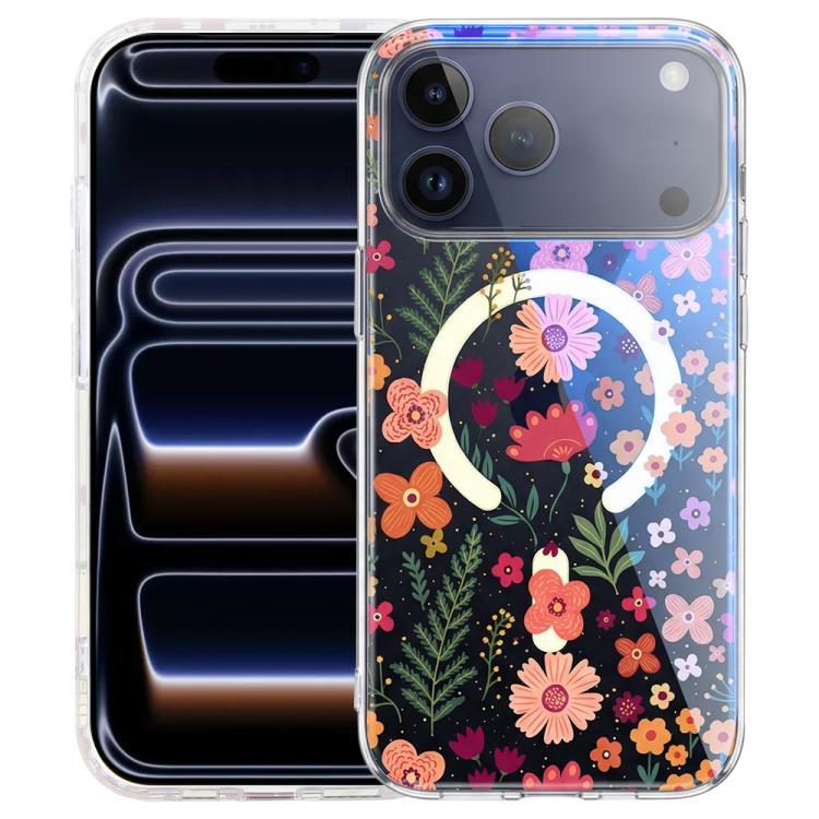 For iPhone 18 Pro / 17 Pro IMD Blue Light Jungle Series Magnetic Phone Case(Flower) SUNSKY