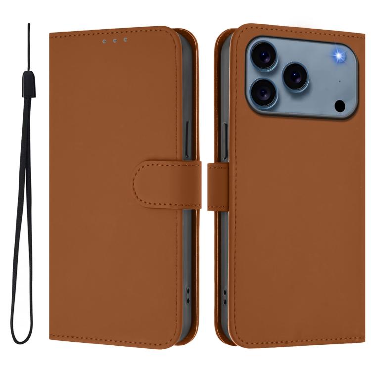 For iPhone 18 Pro / 17 Pro Skin Feel Solid Color Leather Phone Case with Lanyard(Brown) SUNSKY