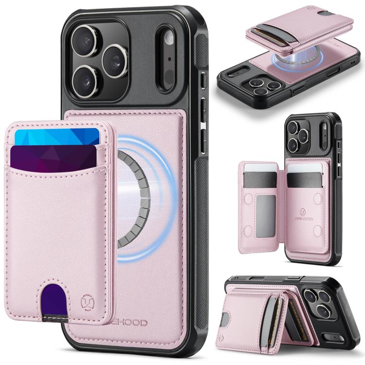 For iPhone 18 Pro Max JEEHOOD J10 Flip Card Bag MagSafe Split RFID Leather Phone Case(Pink)