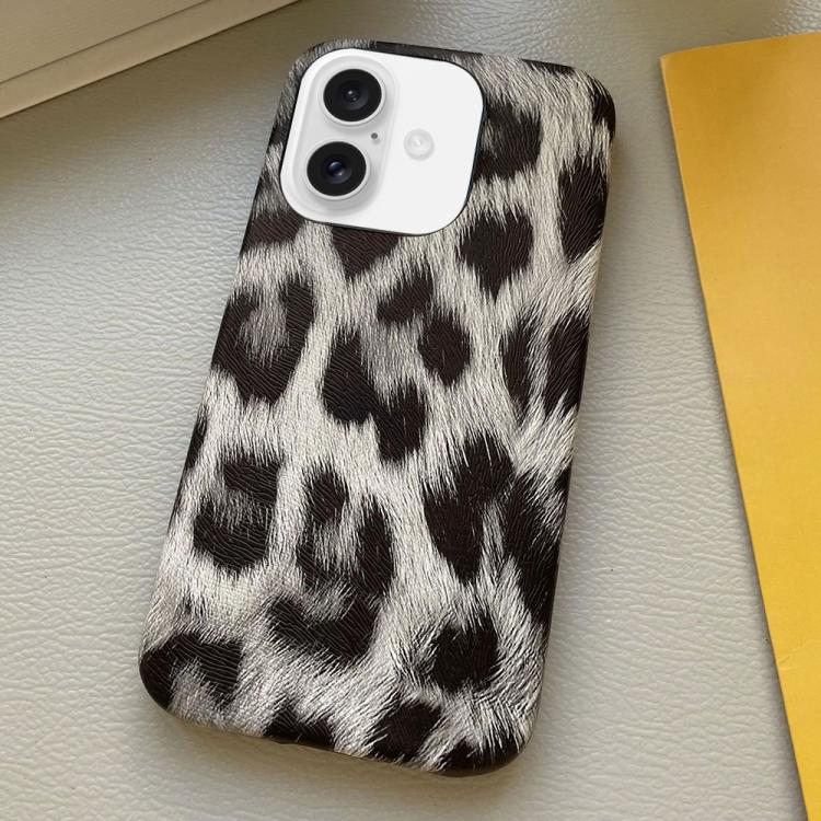 For iPhone 16 Leopard Print Leather-Textured PU Phone Case(Silver) SUNSKY