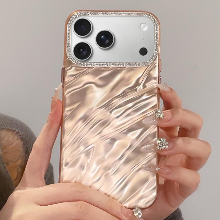 For iPhone 18 Pro Max / 17 Pro Max Rhinestone Lens Frame Wrinkled Design Phone Case(Transparent Pink) SUNSKY