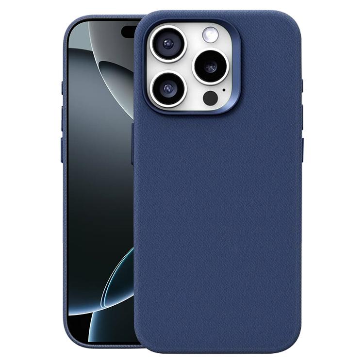 For iPhone 16 Pro Max Flannel Textured Magnetic Full Coverage Phone Case(Dark Blue) SUNSKY