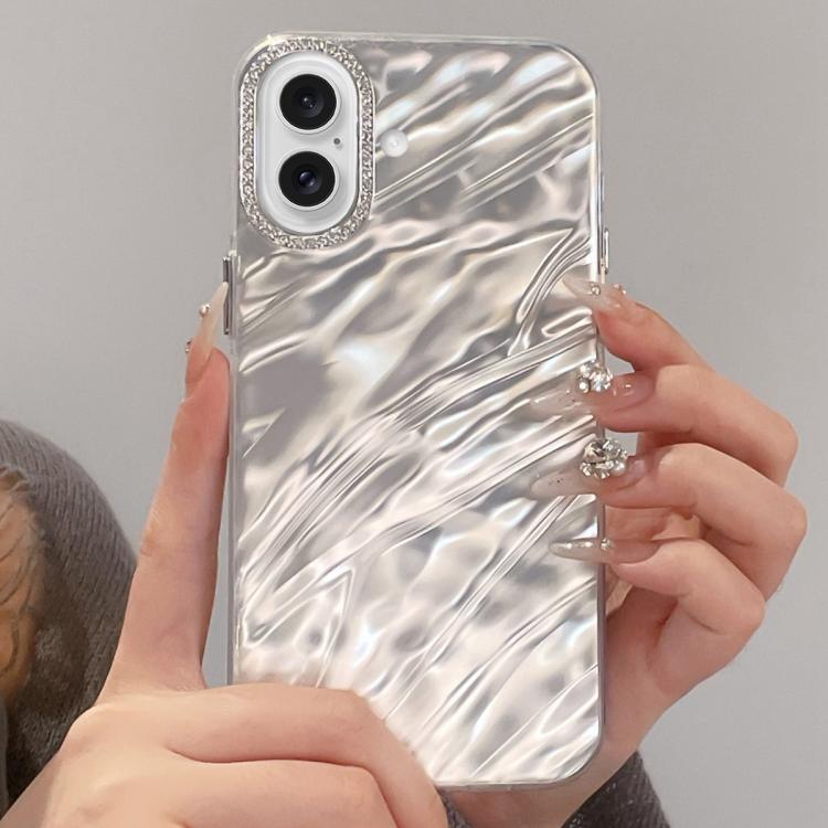 For iPhone 16 Rhinestone Lens Frame Wrinkled Design Phone Case(Transparent) SUNSKY