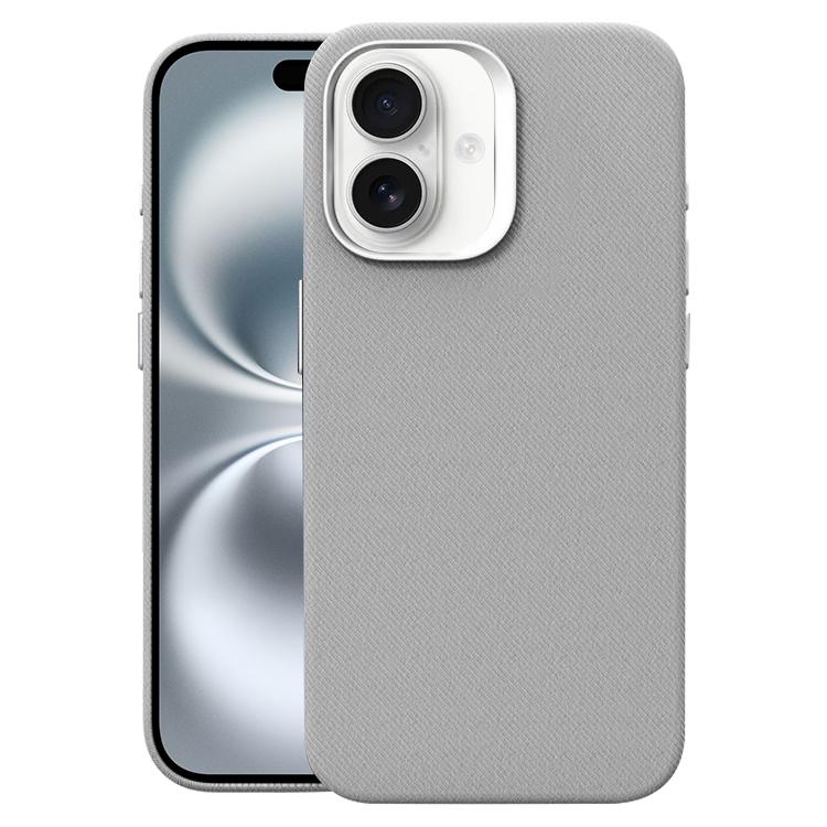 For iPhone 16 Flannel Textured Magnetic Full Coverage Phone Case(Silver Grey) SUNSKY