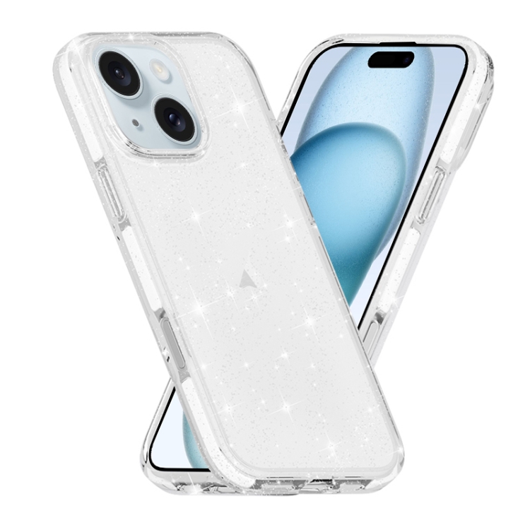 For iPhone 15 Dual Color Clear Glitter TPU + TPE Full Coverage Phone Case(Glitter White) SUNSKY