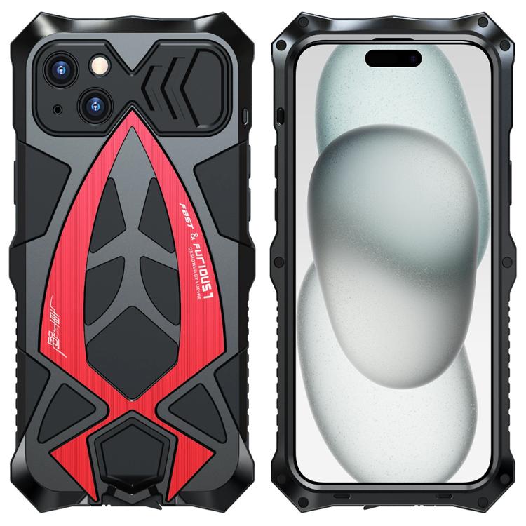 For iPhone 15 Sports Car Metal Silicone Shockproof Phone Case with Film(Black Red) SUNSKY