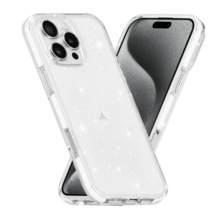 For iPhone 15 Pro Dual Color Clear Glitter TPU + TPE Full Coverage Phone Case(Glitter White) SUNSKY