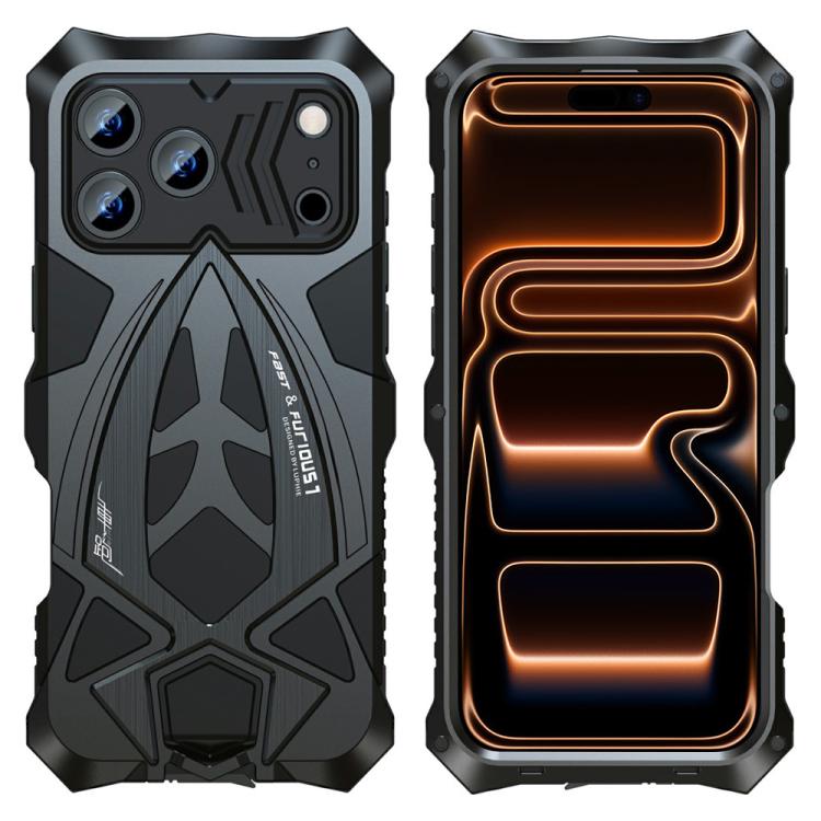 For iPhone 17 Pro Max Sports Car Metal Silicone Shockproof Phone Case with Film(Black) SUNSKY