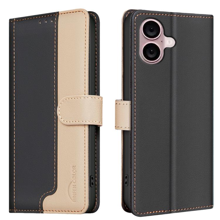 For iPhone 16 Plus Color Matching RFID Anti-theft Leather Phone Case(Black) SUNSKY