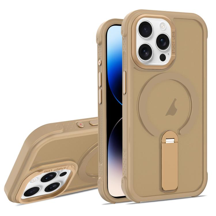 For iPhone 14 Pro Max Skin Feel PC TPU Hybrid Fold Holder Magnetic Phone Case(Gold) SUNSKY