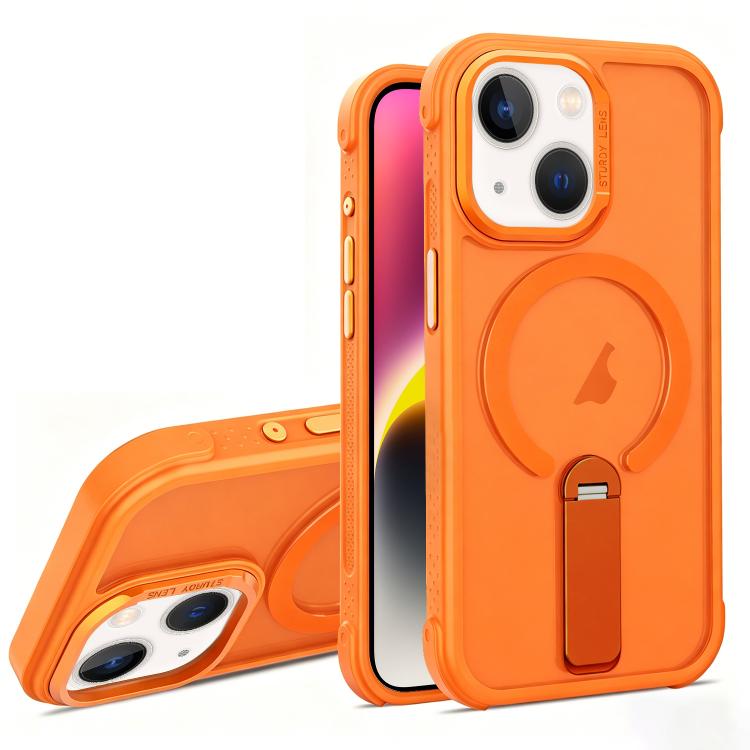 For iPhone 14 Skin Feel PC TPU Hybrid Fold Holder Magnetic Phone Case(Orange) SUNSKY