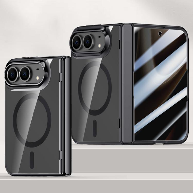 For iPhone Duo Icebreaking Series Integrated Privacy Film Electroplated Crystal Clear Center Axis Magnetic Phone Case(Black) SUNSKY
