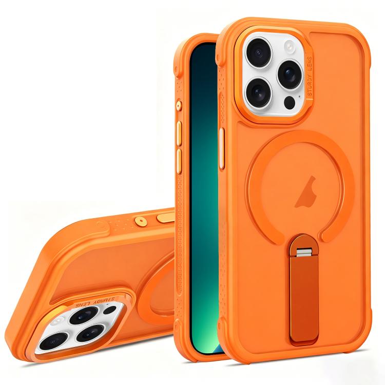 For iPhone 13 Pro Skin Feel PC TPU Hybrid Fold Holder Magnetic Phone Case(Orange) SUNSKY