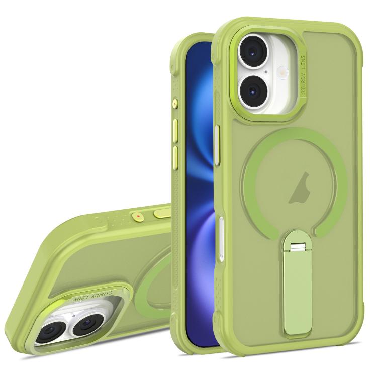 For iPhone 16 Plus Skin Feel PC TPU Hybrid Fold Holder Magnetic Phone Case(Green) SUNSKY