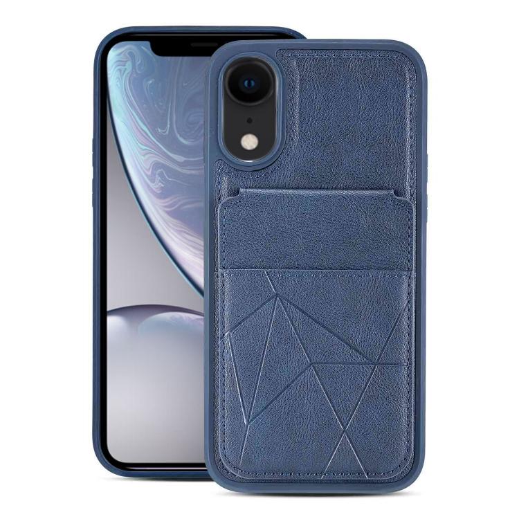 For iPhone XR Multifunctional Vertical Flip Card Wallet Holder Vegan Leather Back Phone Case(Blue) SUNSKY