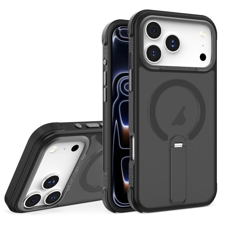 For iPhone 18 Pro / 17 Pro Skin Feel PC TPU Hybrid Fold Holder Magnetic Phone Case(Black) SUNSKY