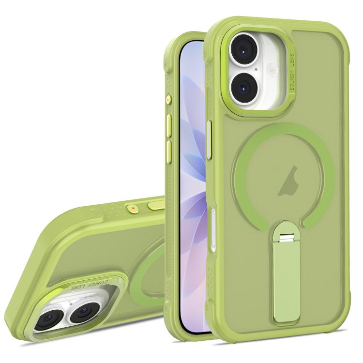 For iPhone 17 Skin Feel PC TPU Hybrid Fold Holder Magnetic Phone Case(Green) SUNSKY