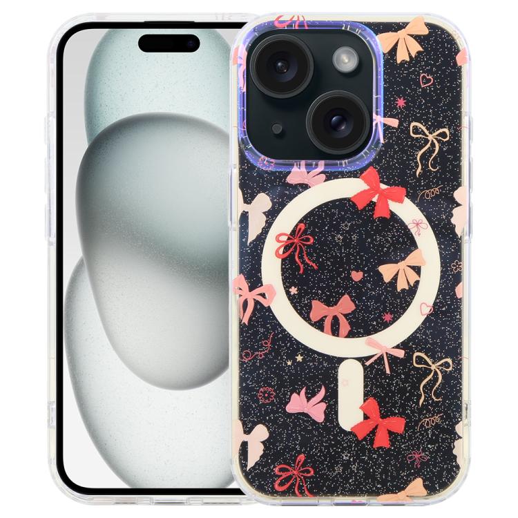 For iPhone 15 Plus / 14 Plus IMD Blue Light Jungle Series Magnetic Phone Case(Pink Knot) SUNSKY