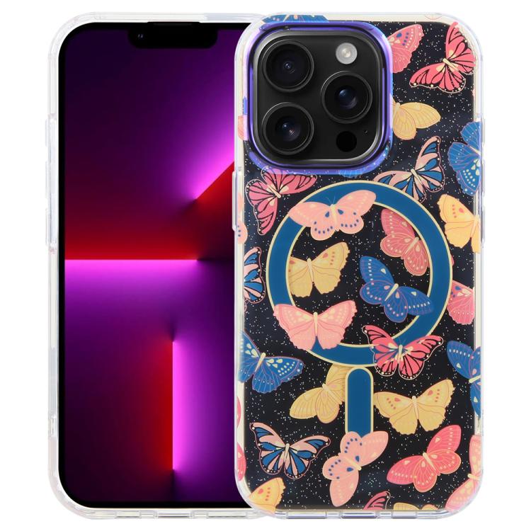 For iPhone 13 Pro Max IMD Blue Light Jungle Series Magnetic Phone Case(Butterflies) SUNSKY