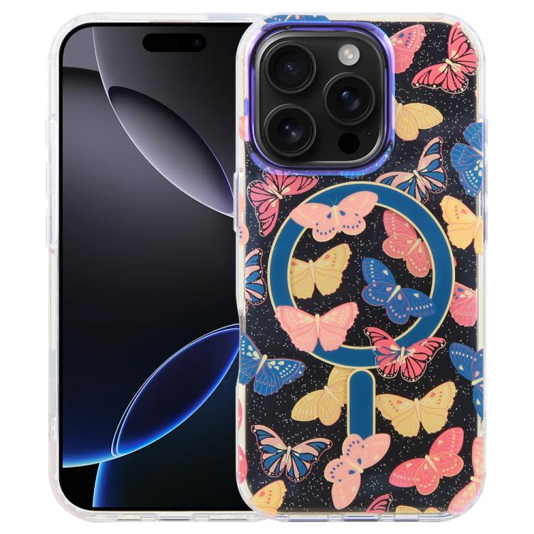 For iPhone 16 Pro IMD Blue Light Jungle Series Magnetic Phone Case(Butterflies) SUNSKY
