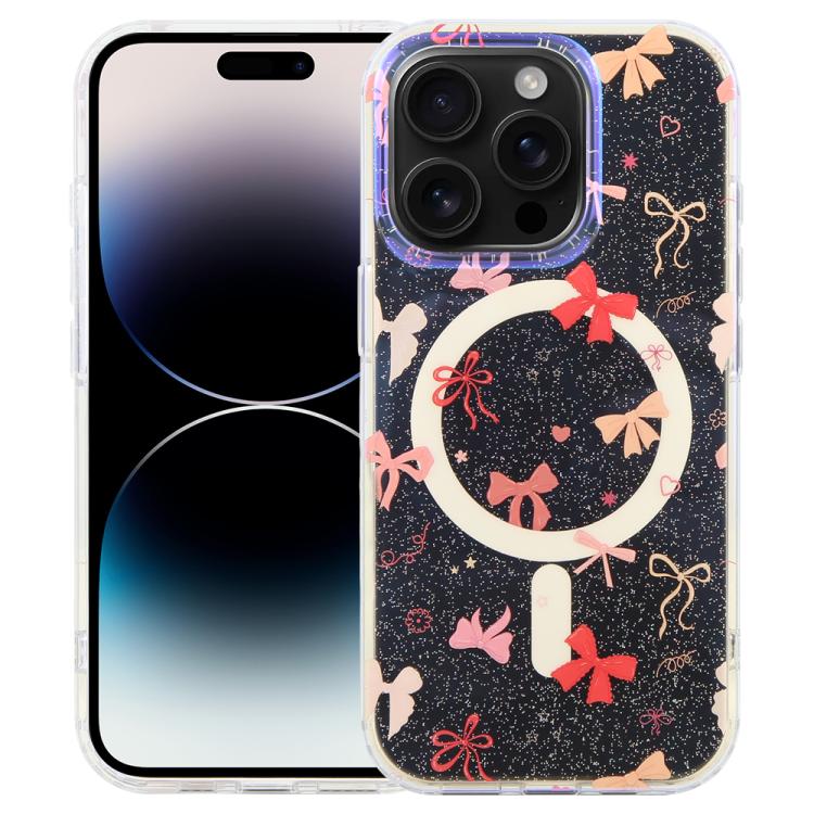 For iPhone 14 Pro Max IMD Blue Light Jungle Series Magnetic Phone Case(Pink Knot) SUNSKY