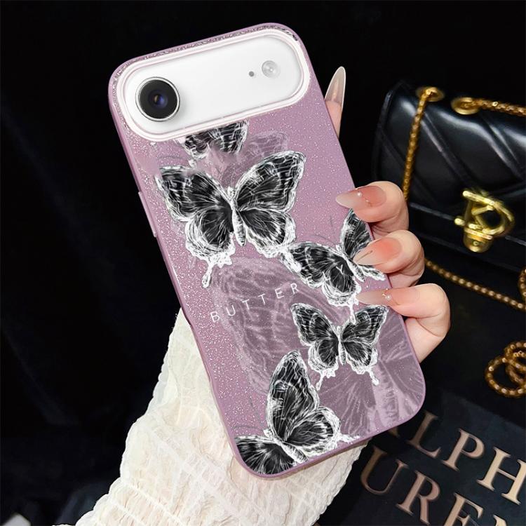 For iPhone Air Sketch Butterflies Pattern IMD Glitter PC Hybrid TPU Phone Case(Purple) SUNSKY