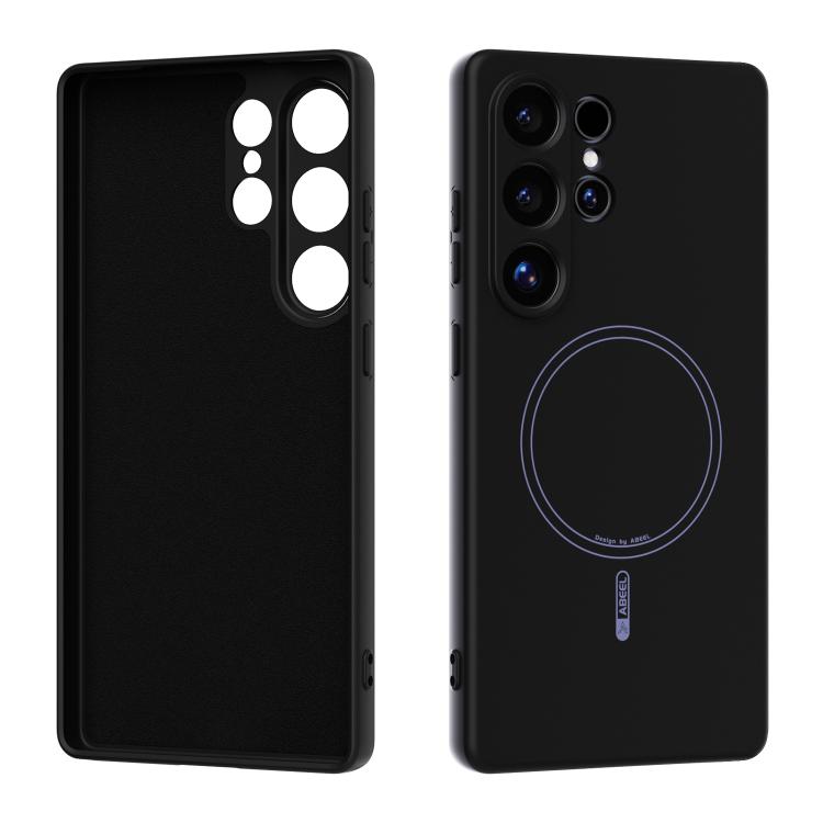 For Samsung Galaxy S25 Ultra 5G ABEEL Skin-friendly Feel Magsafe Liquid Silicone Phone Case(Black)