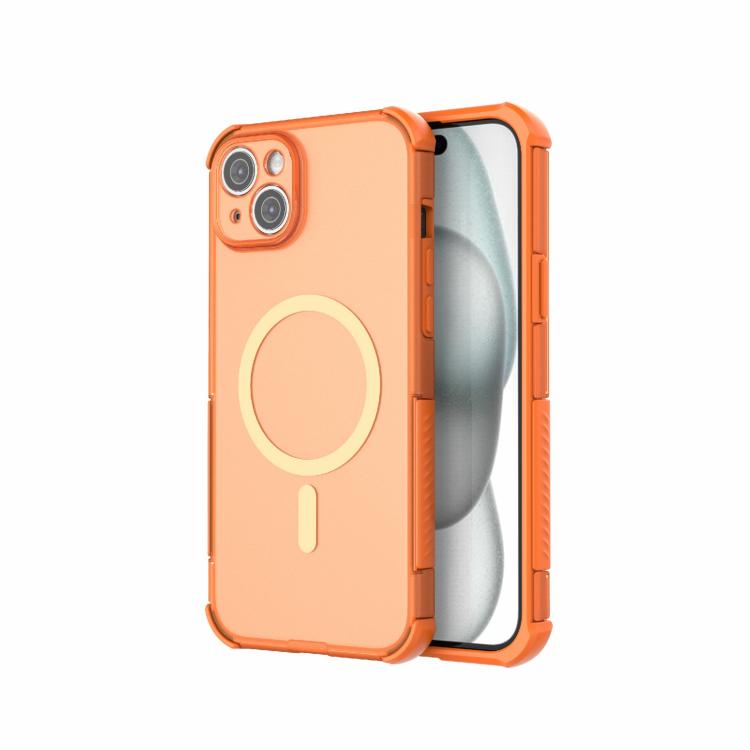 For iPhone 14 Plus / 15 Plus Skin-friendly Magnetic PC + TPU Hybrid Shockproof Phone Case(Orange) SUNSKY