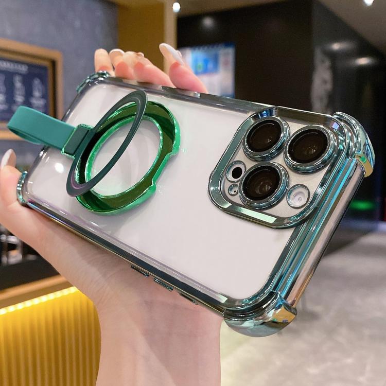 For iPhone 16 Pro Crystal Shield Ring Holde TPU + Acrylic Magnetic Phone Case(Green) SUNSKY