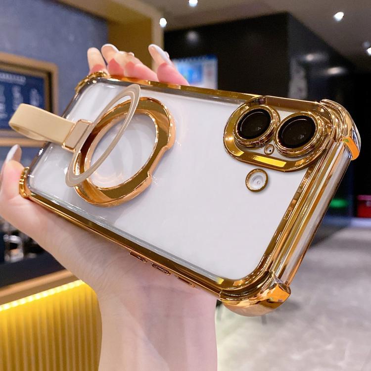 For iPhone 17 Crystal Shield Ring Holde TPU + Acrylic Magnetic Phone Case(Yellow) SUNSKY