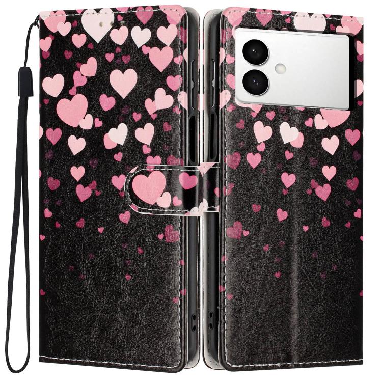 For Galaxy S26 Edge 5G Colorful Painting Vegan Leather Phone Case with Lanyard(Hearts) SUNSKY