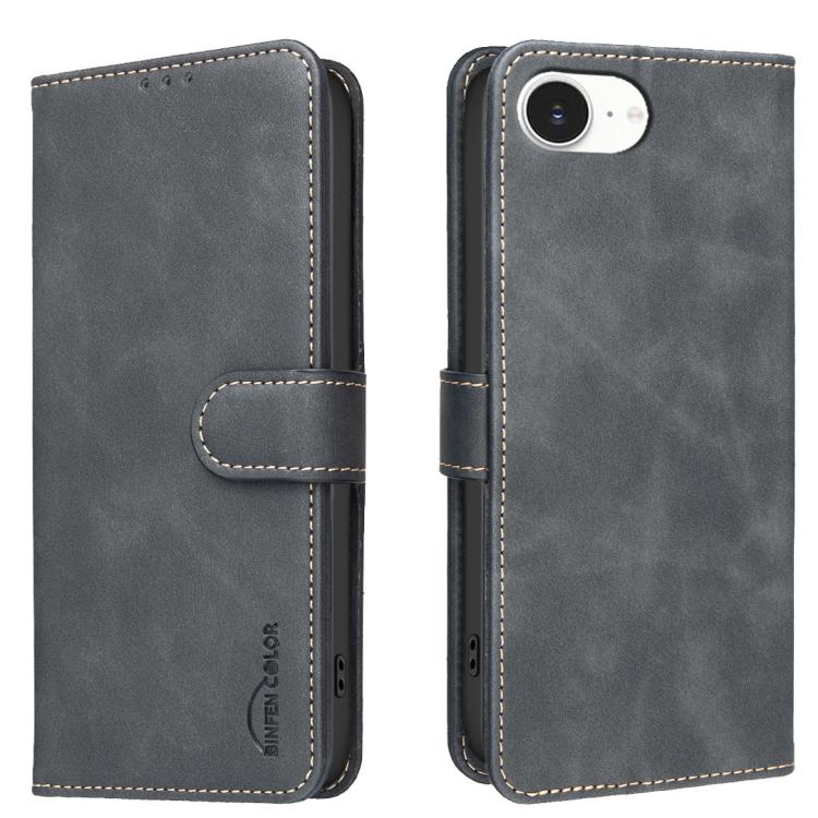 For iPhone 16e / 17e Solid Color Calfskin Texture RFID Vegan Leather Phone Case(Black) SUNSKY