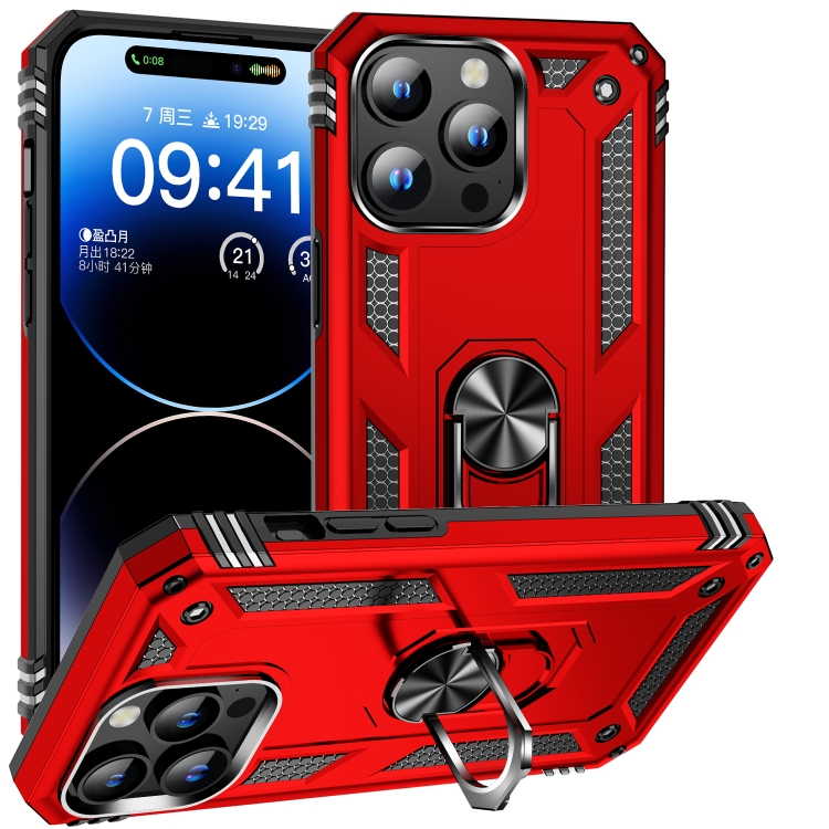 For iPhone 15 Pro Shockproof TPU + PC Phone Case with Holder(Red) SUNSKY