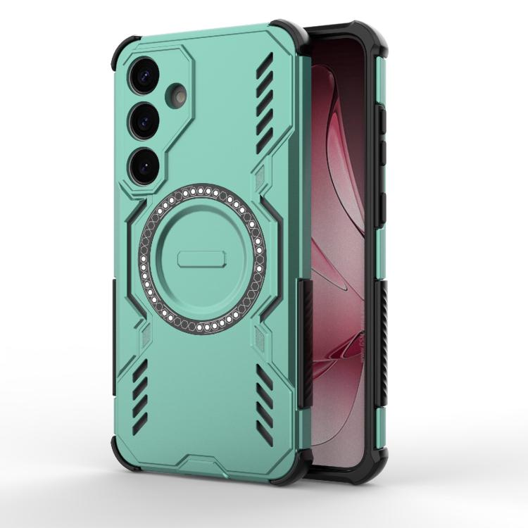 For Samsung Galaxy S25 5G Butterfly Armor MagSafe Magnetic Ring Shockproof Phone Case(Light Green) SUNSKY