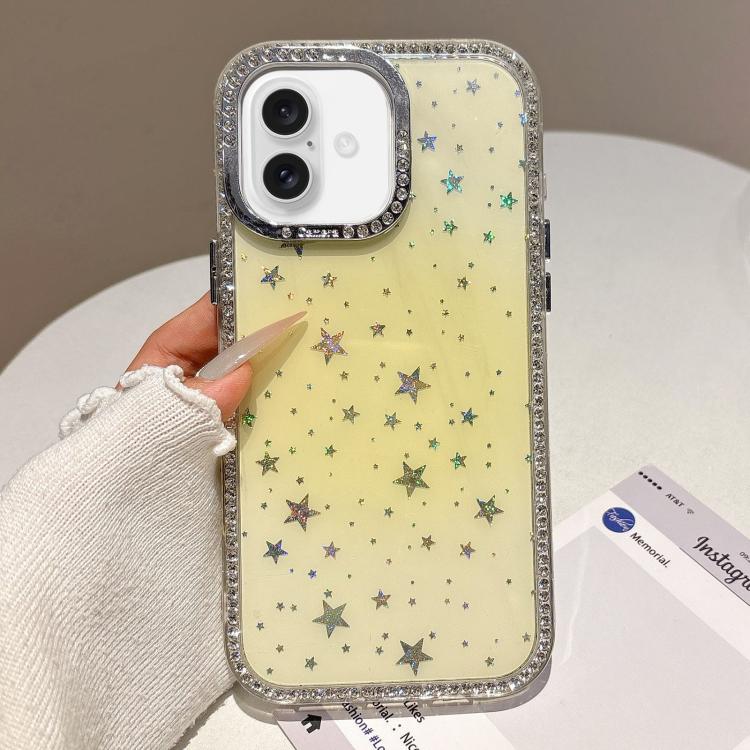 For iPhone 16 Plus Holographic Starry Pattern TPU Hybrid IMD Full Coverage Phone Case(Orange) SUNSKY