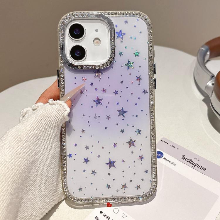 For iPhone 11 Holographic Starry Pattern TPU Hybrid IMD Full Coverage Phone Case(Purple) SUNSKY