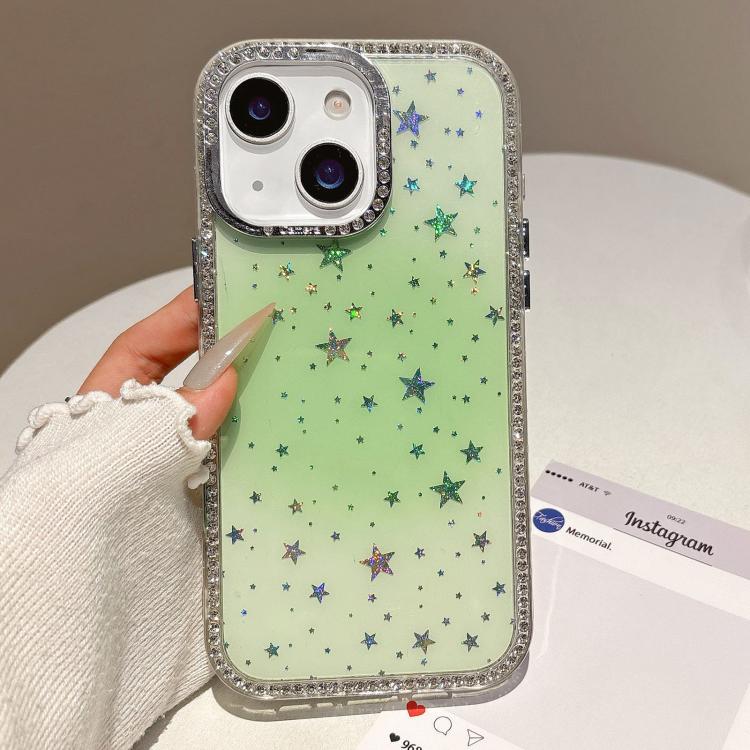 For iPhone 13 / 14 Holographic Starry Pattern TPU Hybrid IMD Full Coverage Phone Case(Green) SUNSKY