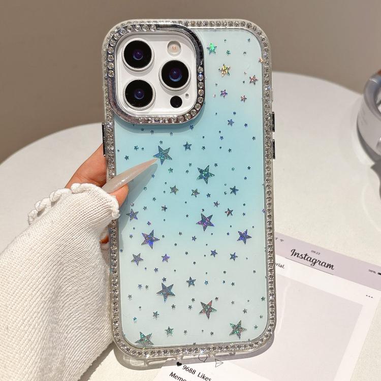 For iPhone 15 Pro Max Holographic Starry Pattern TPU Hybrid IMD Full Coverage Phone Case(Blue) SUNSKY