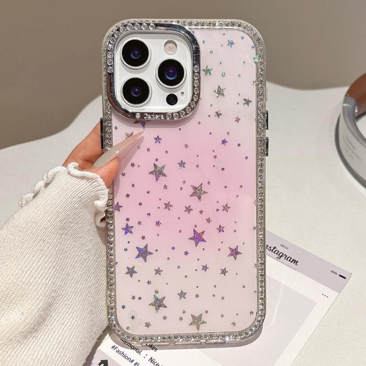 For iPhone 15 Pro Holographic Starry Pattern TPU Hybrid IMD Full Coverage Phone Case(Pink) SUNSKY